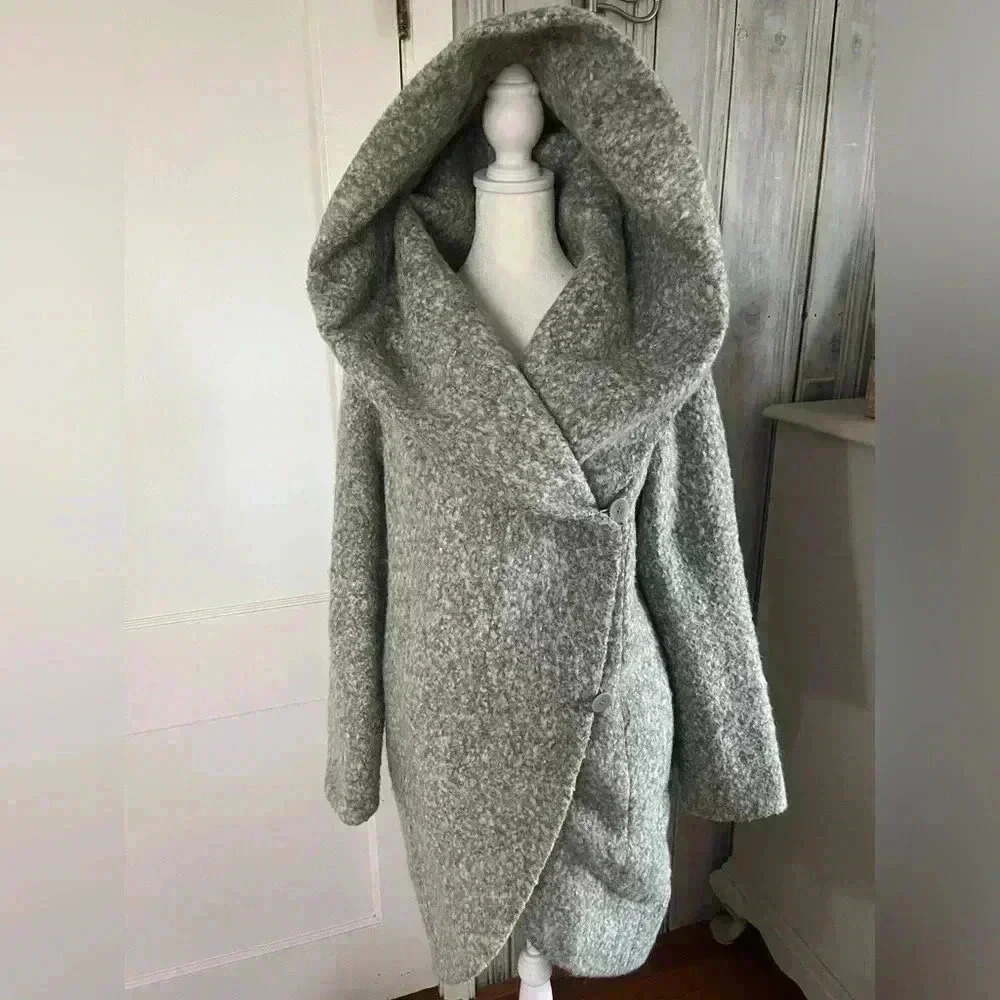 ZAC POSEN Wool Gray Open Blanket Cape Coat Pockets Minimalist Timeless Capsule|S - Picture 3 of 14